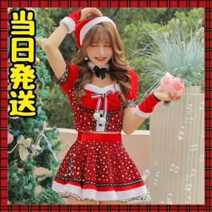 クリスマス　サンタ　衣装　コスプレ　セット　ワンピース　ミニ　水玉　可愛い