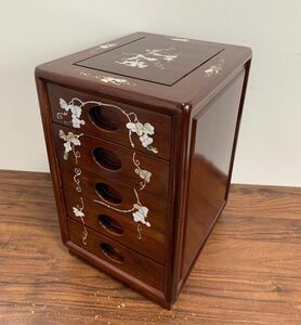 【美品】螺鈿細工 花梨 和箪笥 5段 小物入れ 箪笥 レトロ 家具 アンティーク 骨董品 棚 収納 民芸家具