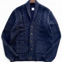 極美品■現行タグ Paul Smith ポールスミス L ショールカラー ケーブルニット カーディガン ウール ニット セーター ネイビー メンズ _画像1