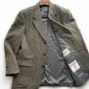 大きいサイズ XL相当 HARRIS TWEED ハリスツイード ウール ツイード テーラードジャケット 千鳥柄 くるみボタン エルボーパッチ 3B