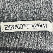 美品■EMPORIO ARMANI エンポリオ アルマーニ M相当 ニット セーター タートルネック ハイネック ボーダー ウール グレー ワンポイントロゴ_画像8