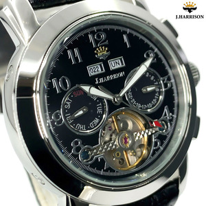 定価98000円 ジョンハリソン メンズ 腕時計多機能表示・裏蓋マル秘ギミック付き・手巻式 腕時計 JH-002HBB レザーベルト ビジネス
