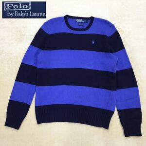 POLO by RALPH LAUREN ポロ バイ ラルフローレン コットン ニットセーター プルオーバー ボーダー ポニー刺繍ロゴ ワンポイント メンズ M