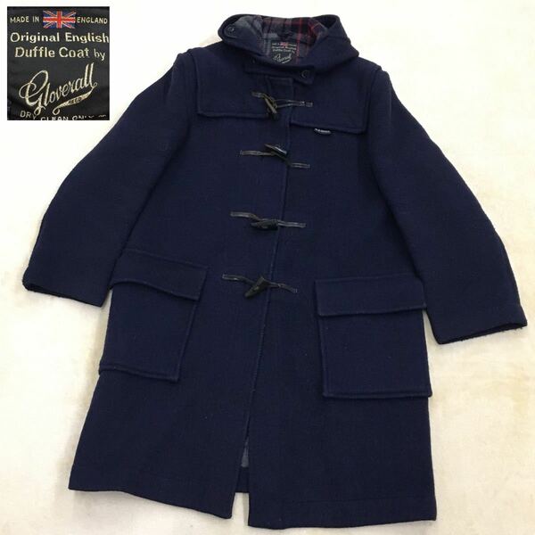 Gloverall DUFFLE COAT MADE IN ENGLAND グローバーオール ダッフルコート 裏地チェック イングランド 英国製 メンズ サイズ36 紺色