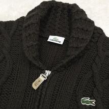 LACOSTE ラコステ ニットセーター ケーブル編み アランニット ジップアップ ウール アクリルブレンド 緑ワニ レディース サイズ4 茶色_画像3