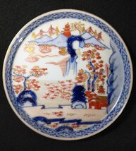 古伊万里 染付 金彩 色絵 櫛文 富貴長春 紅葉文 山水図 13cm 小皿 江戸後期 bmptr-56a3285_画像9