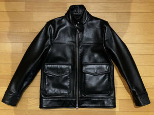 【タグ無し新品　袖詰め済】TETE HOMME　SHEEP LEATHER JACKET / スタンドカラーシープレザージャケット 　ブラック　Ｍ寸