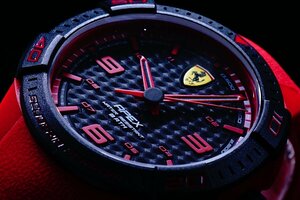 1円～1スタSCUDERIA FERRARI【スクーデリア・フェラーリ】FERRARI公式腕時計/新品本物美しすぎるREDブラックベゼルウレタンベルト