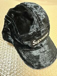 Supreme Crushed Velvet Camp Cap Blackシュプリーム クラッシュト ベルベット キャンプ キャップ ブラック