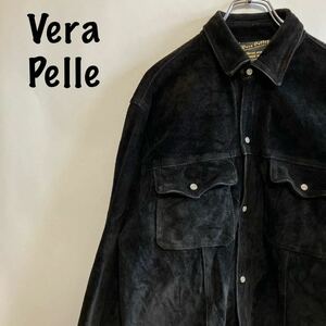 ヴィンテージ ベラペレ vera pelle スエード レザージャケット レザーシャツ 黒 ブラック ジャケット 革 ライダース ビンテージ 古着 1スタ