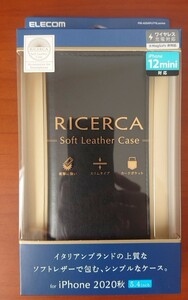  Elecom iPhone 12 mini case Qi charge correspondence soft leather Italian (Coronet) Nero PM-A20APLFYILBK
