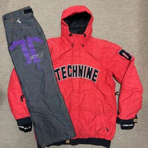 ☆美品☆TECHNINE テックナイン☆スノーボードウェア上下セット☆中綿入りジャケットL＆デニムスノーパンツM☆メンズ／174cm 70kg着用