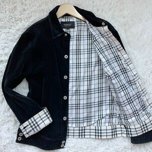 美品 M〜L BURBERRY BLACK LABEL【ベロア × シャドーチェック】バーバリーブラックレーベル ブルゾン ジャケット ブラック ノバチェック