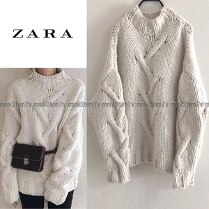 [ZARA Zara ] кабель вязаный с высоким воротником свитер "теплый" белый белый S с высоким воротником вязаный bottleneck build шея женский 