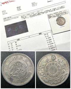 古銭【入手時極美品】☆旭日竜10銭銀貨 明治3年 前期Ⅰ型★大字二重打/欠銭移行★専門機関の成分分析表付き