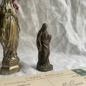 フランス 1900-30s 銅 ブロンズ 銅像 薔薇の心臓 イエス キリスト 聖母 マリア クロス 聖書 聖杯 メダイ ロザリオ アンティーク