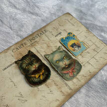 フランス 19世紀後期 猫 3枚 ねこ クロモス カード イラスト ポスト 切手 コラージュ ノベルティ ヴィンテージ 骨董 アンティーク 1_画像7