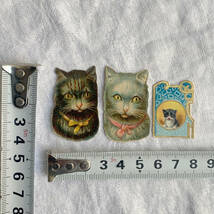 フランス 19世紀後期 猫 3枚 ねこ クロモス カード イラスト ポスト 切手 コラージュ ノベルティ ヴィンテージ 骨董 アンティーク 1_画像6