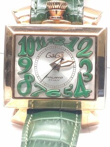 【稼働品】GaGa MILANO ガガミラノ ナポレオーネ 6001.2 メンズ 自動巻き 純製ベルト シルバー×グリーン ピンクゴールドメッキ 箱・ギャラ