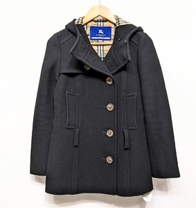 BURBERRY BLUE LABEL バーバリー ブルーレーベル コート ウール ブラック 38 ベルト・ファー 欠品 FNF26-815-09 裏地モバチェック