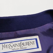 YVES SAINT LAURENT イヴサンローラン ヴィンテージ ノーカラージャケット ショート丈 ウール パープル 肩パット オールド_画像7