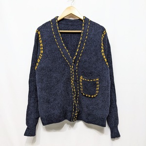 ∀ 未使用品 試着程度 PHINGERIN フィンガリン PG1 CARDIGAN ニット カーディガン ステッチ PD-222-KN-041 綿 コットン ネイビー