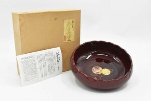 (678S 1206S5) 1円～ 【美品】会津漆器 春慶塗 菓子器 鉢 和食器 伝統工芸品 芸術品 アンティーク レトロ