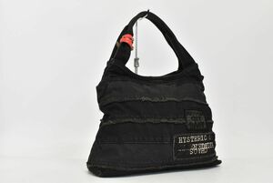 (685M 1213M4) 1円～ HYSTERICS Glamour ヒステリックグラマー ハンドバッグ つぎはぎ デニム柄 手持ちかばん コットン ブラック