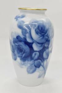 (1M 1208G15) 1円～ 大倉陶園 ブルーローズ 花瓶 共箱 花器 陶器製 インテリア