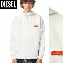 新品 未使用 タグ付き ★定価40,700円 DIESEL ディーゼル XLサイズ 異素材切替 ハーフジップ パーカー スウェット 裏起毛 ホワイト 16 _画像1