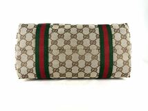 ★GUCCI グッチ キャンバス シェリーライン トートバッグ ショルダーバッグ GG柄 チャーム レザー ブラウン ベージュ E207_画像3