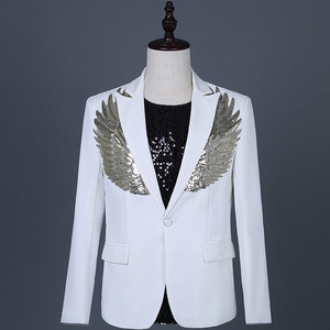 LR01-01a новый товар костюм жакет верхняя одежда белый ( белый ) крыло 2 цвет развитие смокинг одиночный stage костюм мужской костюм верхняя одежда S M L-6XL исполнение . председательство 