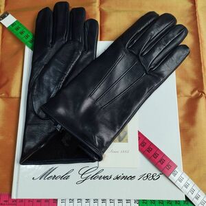 me roller napa navy blue color cashmere black leather gloves glove MEROLA parent finger -3mm