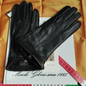  last me roller peka Lee black cashmere black glove leather gloves parent finger -3mm MEROLA