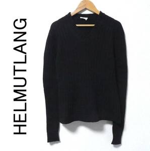 正規品 イタリア製 本人期 初期 HELMUT LANG ヘルムートラング アーカイブ Vネック ウールニット セーター S 黒 ブラック