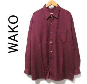 正規品 美品 WAKO 銀座和光 高級カシミヤ100％ 長袖シャツ L バーガンディ