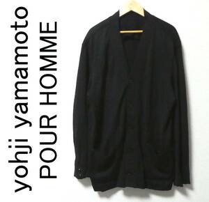 正規品 Yohji Yamamoto POUR HOMME ヨウジヤマモトプールオム ウール ニット カーディガン M 黒 ブラック