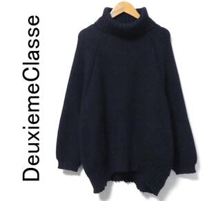 正規品 美品 Deuxieme Classe ドゥーズィエムクラス ラグランスリーブ ワイド タートルネック ウールニット セーター FREE 紺 ネイビー