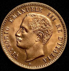 激レア★ 未使用 ハイグレード 1903年 イタリア ヴィットリオ エマヌエーレ 3世 2 centesimi 銅貨　未使用 本物保証