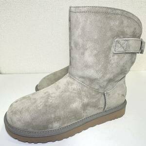 即決/未使用/UGG australia/24.0cm/US7 /グレー/レディース/ブーツ/ファー/革靴/スエード/本革/カジュアル/ムートン/アグ 