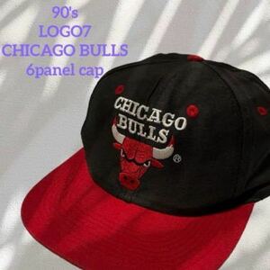 【¥1スタート】90s シカゴブルズ NBA 6パネルキャップ ロゴ7 ブラック×レッド 帽子ベースボールキャップ CHICAGOBULLS １円スタート 1スタ