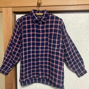 gai Gin meido,jiyom ton Indigo . hand weave Big check shirt red group lining less M size 