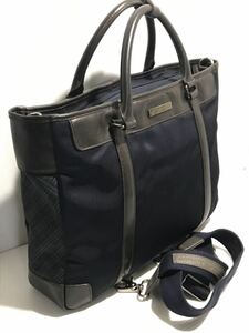 超　美品　バーバリーBURBERRY BLACK LABELメンズ　ビジネスバッグ ネイビーブラウン　