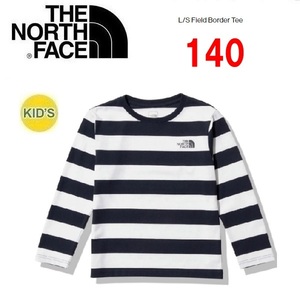 THE NORTH FACE ザノースフェイス キッズ フィールドボーダーロングＴシャツ ネイビー 140　NTJ32320　子供用　ロンＴ　長袖　アウトドア