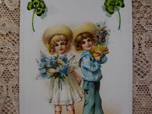 アンティークポストカード*花束、可愛い少女たち