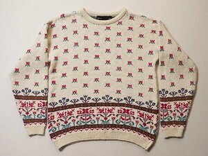 オールド◆　UK製　Limited Edition KNITWEAR　総柄　コットンニット　セーター　花柄　綿ニット　クルーネック　英国製