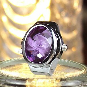 指輪時計　指時計　メンズ 時計　腕時計 レディース ウオッチ　カラー　リングウオッチ　パープル色　 Finger-clock-01-pur