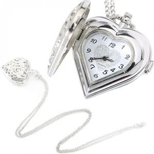 [ postage our company charge ] pocket watch pocket watch clock chain necklace antique Heart silver quartz P1535