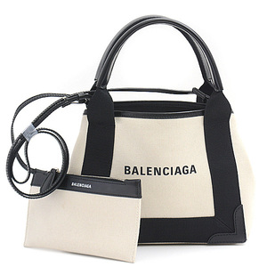 バレンシアガ バッグ レディース ネイビー カバス XS トートバッグ キャンバス カーフ ライトベージュ ブラック BALENCIAGA 390346 中古