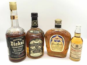 1240-004SM0001　お酒 750ml 40% George Dickel / CHIVAS REGAL / Crown Royal / John Dewar's White Label ウイスキー 4本まとめ 未開栓